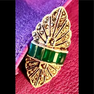 Sterling Silver & Marcasite Green Stone Ring